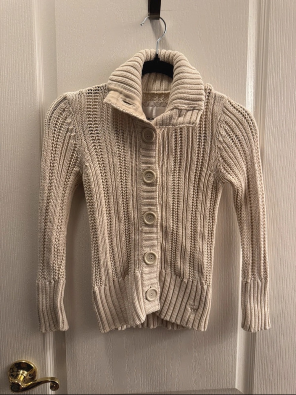 Abercrombie & Fitch Cream Ribbed Button-Front Cardigan